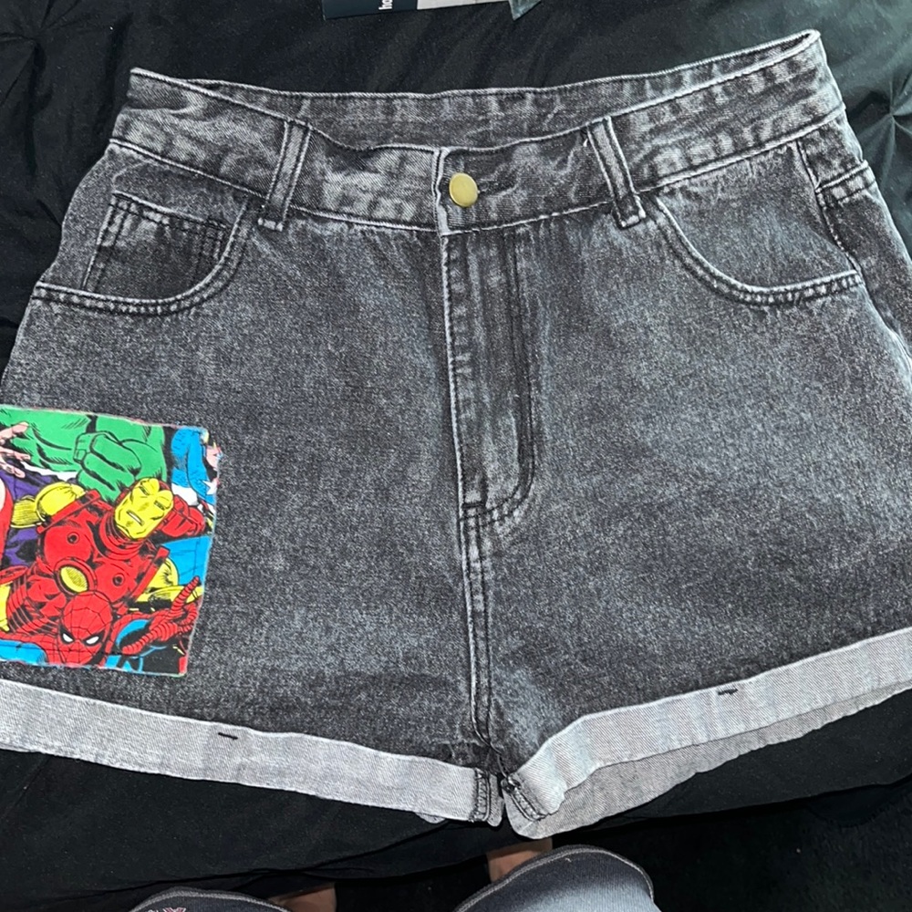 Black Denim Marvel Shorts. Women’s Size Large! 16x13